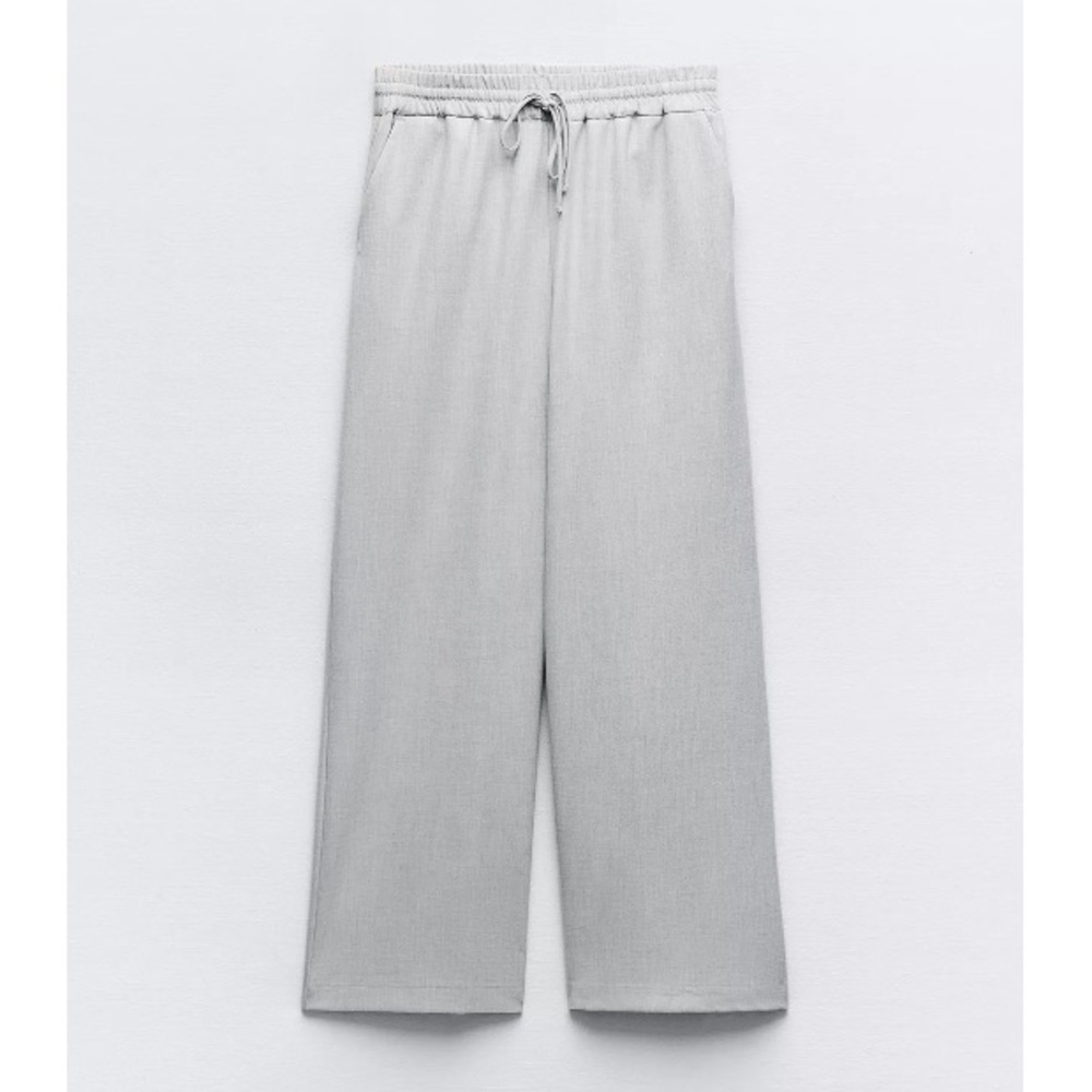 Zara Grey Linen Look Wide Leg Pants